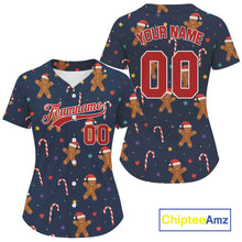 Load image into Gallery viewer, Personalized Blue Christmas Baseball Jerseys For Women Xmas Holiday Baseball Jersey NYN1180