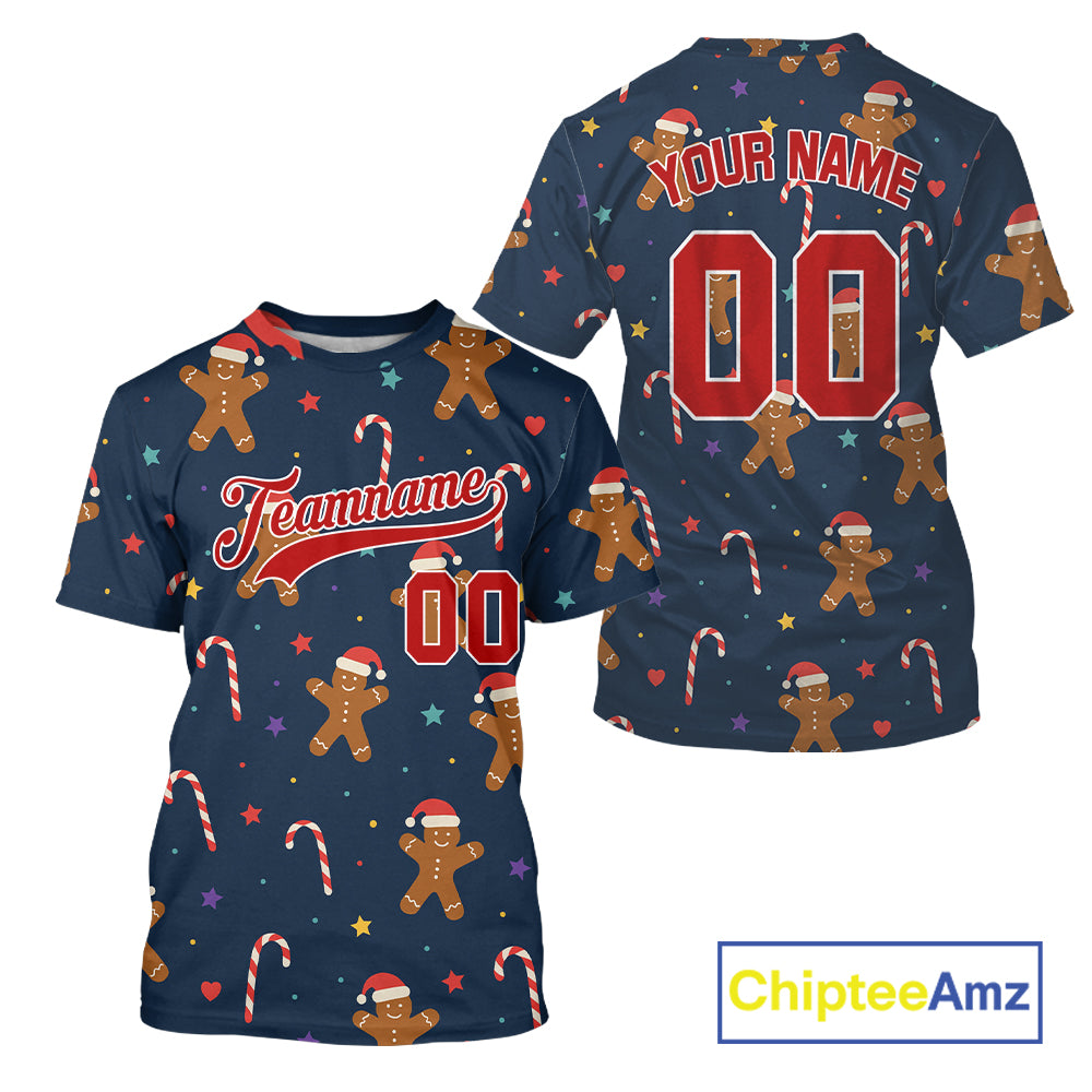 Personalized Blue Christmas Baseball T-Shirt For Men Xmas Holiday Baseball Jersey NYN1180