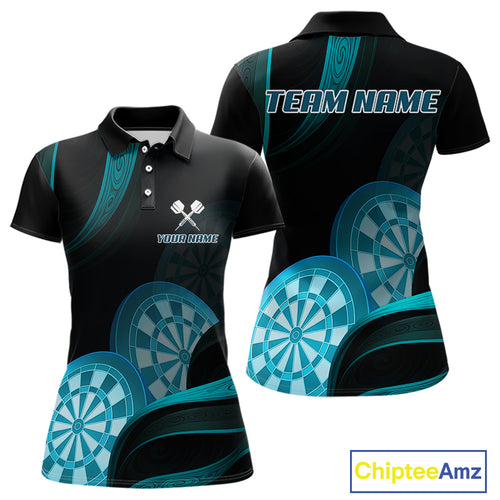 Three Turquoise-Dartboard 3D Tribal Darts Shirt For Women - Custom Name & Team Jersey NYN0623