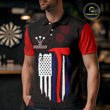 Load image into Gallery viewer, Red Dripping Dartboard &amp; US Flag Men's Darts Polo Shirt - Custom Name For Dart Players NYN0800