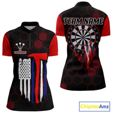 Load image into Gallery viewer, Red Dripping Dartboard &amp; US Flag Women's Darts 1/4-Zip Shirt - Custom Name For Dart Players NYN0800