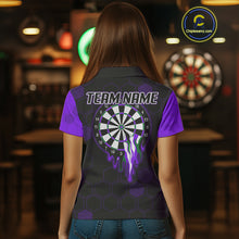Load image into Gallery viewer, Purple Dripping Dartboard &amp; US Flag Women&#39;s Darts Polo Shirt - Custom Name For Dart Players NYN0801