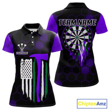 Load image into Gallery viewer, Purple Dripping Dartboard &amp; US Flag Women&#39;s Darts Polo Shirt - Custom Name For Dart Players NYN0801