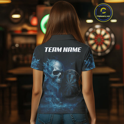 Custom Women Darts Shirt With Icy Skull Personalized Team Dartboard Darts Jerseys NYN1215