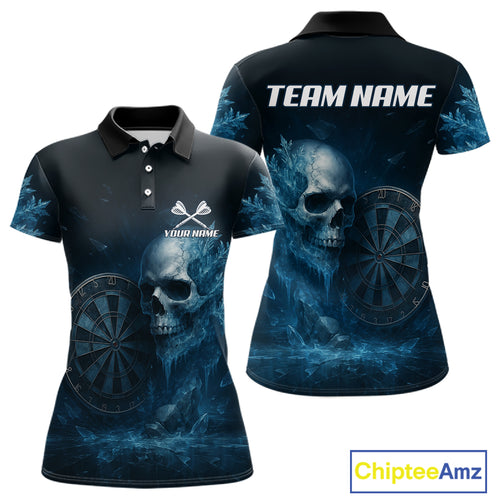 Custom Women Darts Shirt With Icy Skull Personalized Team Dartboard Darts Jerseys NYN1215