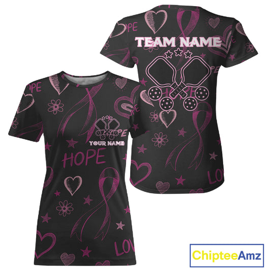 Custom Pink Ribbons Pickleball T-Shirt Personalized Pickleball Outfits For Women NYN1203