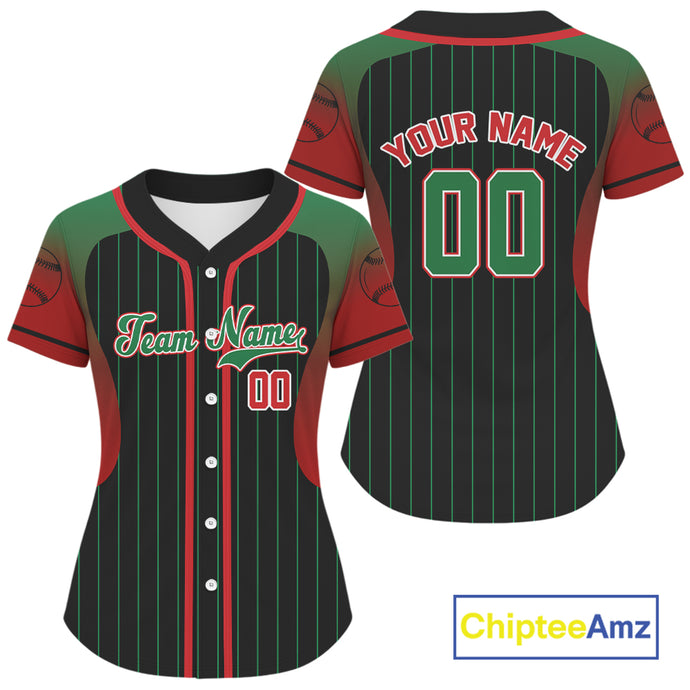 Green And Red Pinstripe Baseball Jersey For Women Custom Youth Classic Baseball Shirt NYN0816