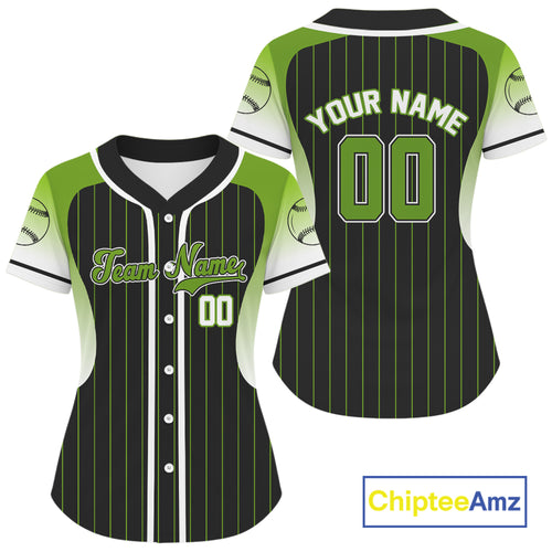 Green & White Pinstripe Baseball Shirt Custom Name Number For Women | Sports Team Jersey NYN0817