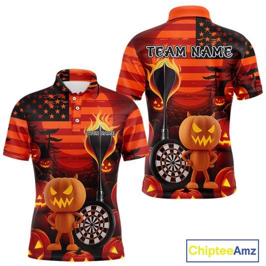 Pumpkin Play Darts Custom Halloween Dart Polo Shirts For Men, Funny Dart Jerseys NYN0807