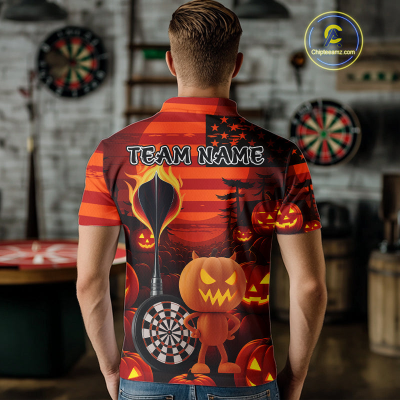 Pumpkin Play Darts Custom Halloween Dart Polo Shirts For Men, Funny Dart Jerseys NYN0807
