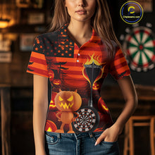 Load image into Gallery viewer, Pumpkin Play Darts Custom Halloween Dart Polo Shirts For Women, Funny Dart Jerseys NYN0807