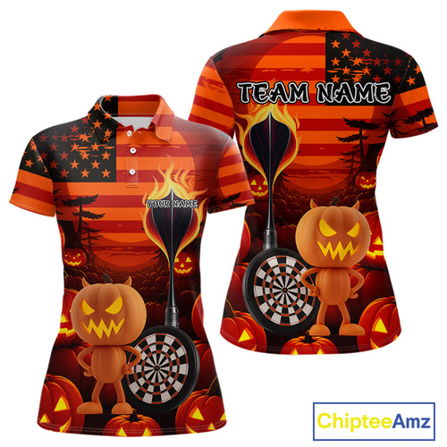 Pumpkin Play Darts Custom Halloween Dart Polo Shirts For Women, Funny Dart Jerseys NYN0807