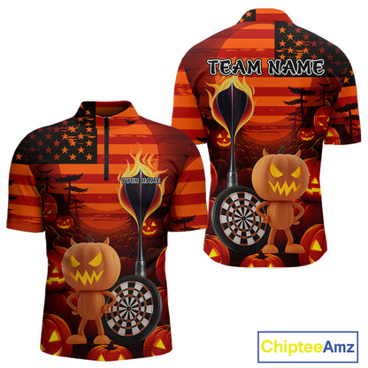 Pumpkin Play Darts Custom Halloween Dart 1/4-Zip Shirts For Men, Funny Dart Jerseys NYN0807
