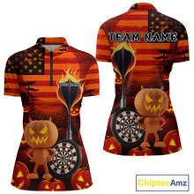 Load image into Gallery viewer, Pumpkin Play Darts Custom Halloween Dart Polo Shirts For Women, Funny Dart Jerseys NYN0807