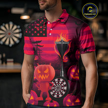 Load image into Gallery viewer, Pumpkin Play Darts Custom Halloween Dart Polo Shirts For Men, Funny Dart Jerseys NYN0808