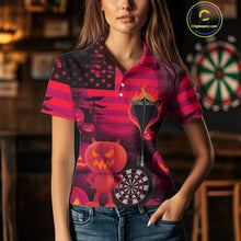 Load image into Gallery viewer, Pumpkin Play Darts Custom Halloween Dart Polo Shirts For Women, Funny Dart Jerseys NYN0808