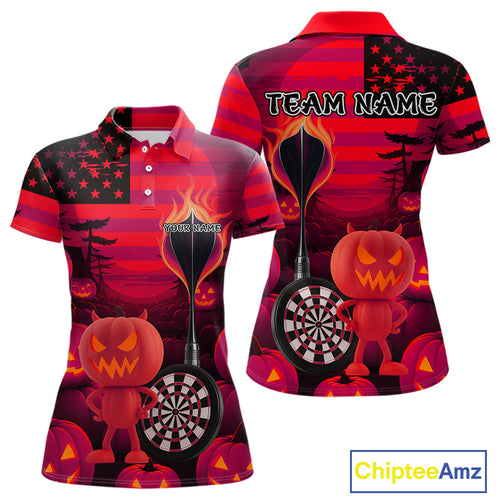 Pumpkin Play Darts Custom Halloween Dart Polo Shirts For Women, Funny Dart Jerseys NYN0808