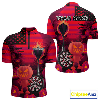 Pumpkin Play Darts Custom Halloween Dart 1/4-Zip Shirts For Men, Funny Dart Jerseys NYN0808