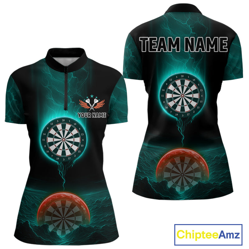 Thunder Dartboards Women's Darts Shirt - Custom Name & Team | Opt2 - Turquoise Orange NYN0632