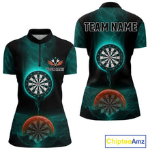 Load image into Gallery viewer, Thunder Dartboards Women's Darts Shirt - Custom Name &amp; Team | Opt2 - Turquoise Orange NYN0632