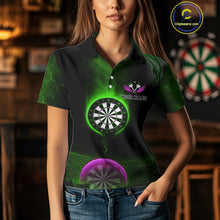 Load image into Gallery viewer, Thunder Dartboards Women's Darts Shirt - Custom Name &amp; Team | Opt3 - Green Purple NYN0633
