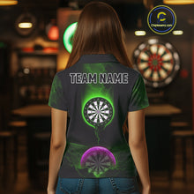 Load image into Gallery viewer, Thunder Dartboards Women's Darts Shirt - Custom Name &amp; Team | Opt3 - Green Purple NYN0633