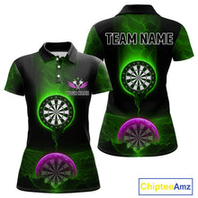 Load image into Gallery viewer, Thunder Dartboards Women's Darts Shirt - Custom Name &amp; Team | Opt3 - Green Purple NYN0633