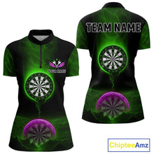 Load image into Gallery viewer, Thunder Dartboards Women's Darts Shirt - Custom Name &amp; Team | Opt3 - Green Purple NYN0633