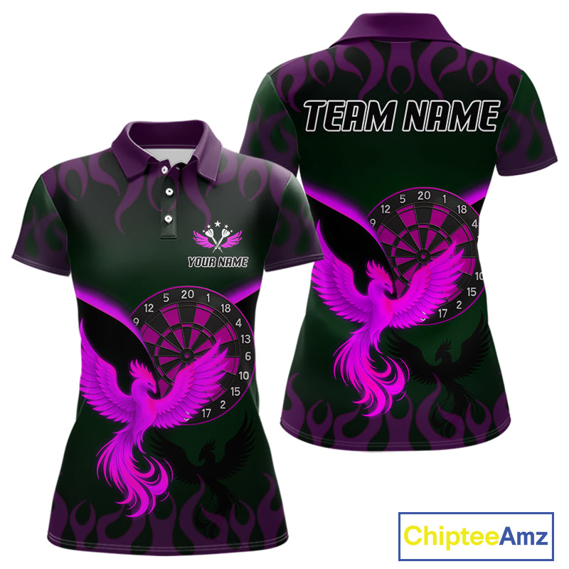Phoenix Flame Dartboards Women's Darts Shirt - Custom Name & Team Jersey | Opt3 - Purple NYN0638