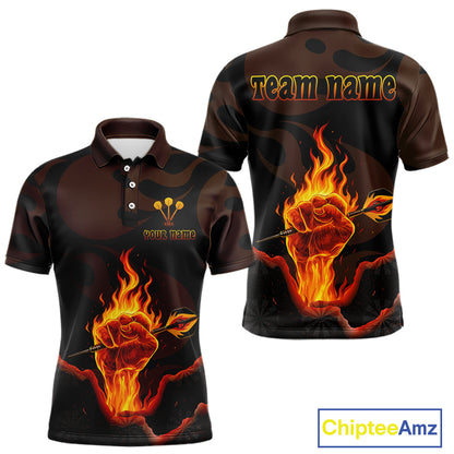 Flaming Hand & Dart Arrow Darts Shirts For Men - Custom Name & Team | Opt1 - Red NYN0639