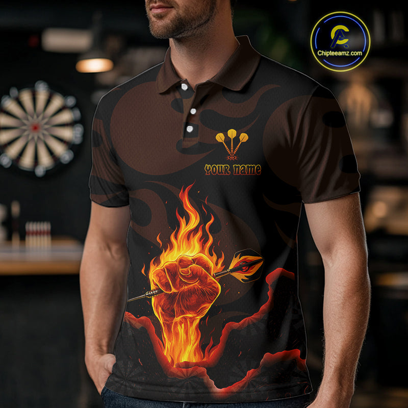 Flaming Hand & Dart Arrow Darts Shirts For Men - Custom Name & Team | Opt1 - Red NYN0639