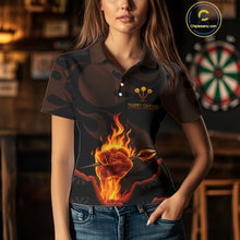 Load image into Gallery viewer, Flaming Hand &amp; Dart Arrow Darts Shirts For Women - Custom Name &amp; Team | Opt1 - Red NYN0639