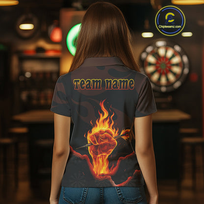 Flaming Hand & Dart Arrow Darts Shirts For Women - Custom Name & Team | Opt1 - Red NYN0639
