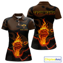 Load image into Gallery viewer, Flaming Hand &amp; Dart Arrow Darts Shirts For Women - Custom Name &amp; Team | Opt1 - Red NYN0639