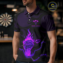 Load image into Gallery viewer, Flaming Hand &amp; Dart Arrow Darts Shirts For Men - Custom Name &amp; Team | Opt2 - Purple NYN0640
