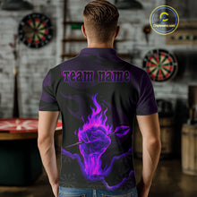 Load image into Gallery viewer, Flaming Hand &amp; Dart Arrow Darts Shirts For Men - Custom Name &amp; Team | Opt2 - Purple NYN0640