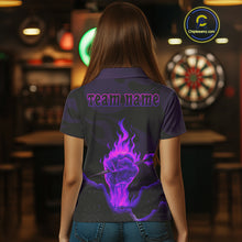 Load image into Gallery viewer, Flaming Hand &amp; Dart Arrow Darts Shirts For Women - Custom Name &amp; Team | Opt2 - Purple NYN0640