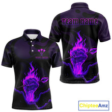 Load image into Gallery viewer, Flaming Hand &amp; Dart Arrow Darts Shirts For Men - Custom Name &amp; Team | Opt2 - Purple NYN0640