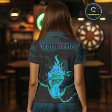 Load image into Gallery viewer, Flaming Hand &amp; Dart Arrow Darts Shirts For Women - Custom Name &amp; Team | Opt3 - Turquoise NYN0641