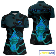 Load image into Gallery viewer, Flaming Hand &amp; Dart Arrow Darts Shirts For Women - Custom Name &amp; Team | Opt3 - Turquoise NYN0641