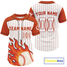 Load image into Gallery viewer, Orange Flame Baseball Ball Jersey For Men Custom Pinstripe Baseball Shirt NYN0820