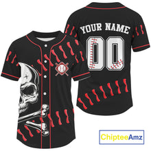Load image into Gallery viewer, Black And Red Skull Baseball Jersey For Men Custom Halloween Youth Baseball Shirts NYN0833