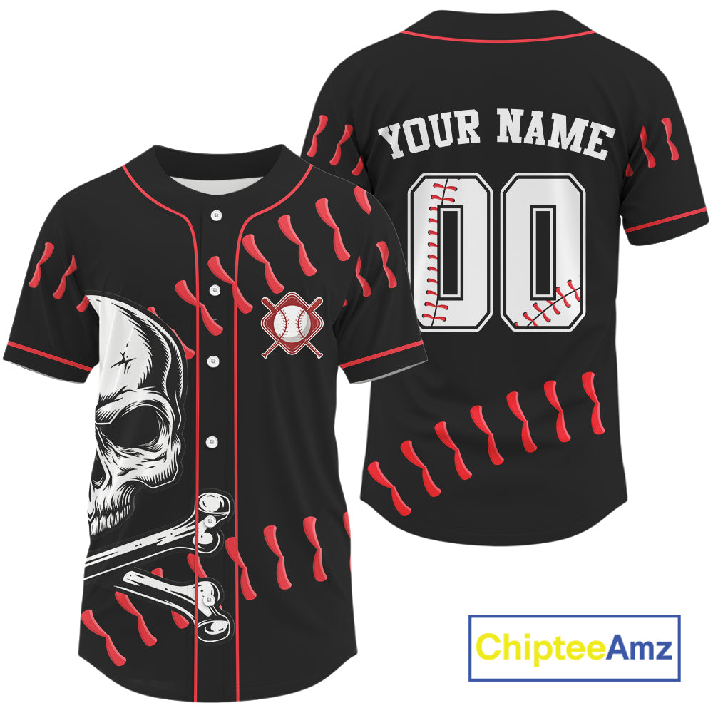 Black And Red Skull Baseball Jersey For Men Custom Halloween Youth Baseball Shirts NYN0833