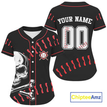 Load image into Gallery viewer, Black And Red Skull Baseball Jersey For Women Custom Halloween Youth Baseball Shirts NYN0833