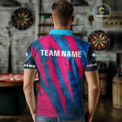 Blue & Pink Claw Scratch Fierce Tiger Darts Shirt For Men - Custom Team Name NYN0377