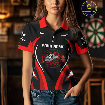 Red Darts Arrow & Dartboard Funny Darts Shirt For Women - Custom Team & Player Name NYN0378