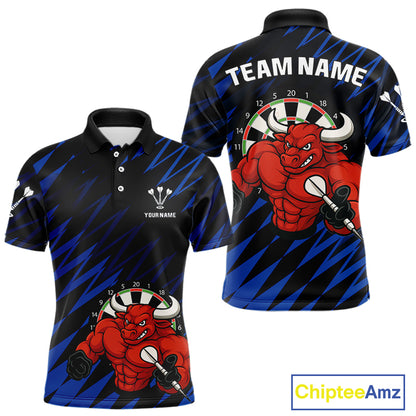 Maroon & White Bull Holding Dart Arrow Darts Shirt For Men - Custom Team Name |Blue NYN0381
