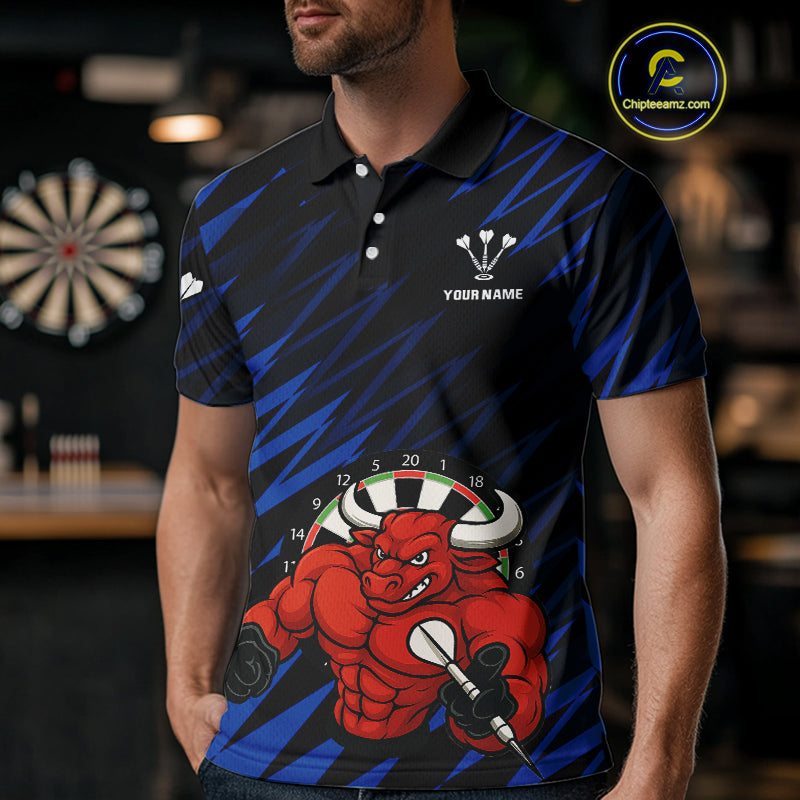 Maroon & White Bull Holding Dart Arrow Darts Shirt For Men - Custom Team Name |Blue NYN0381