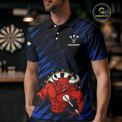Maroon & White Bull Holding Dart Arrow Darts Shirt For Men - Custom Team Name |Blue NYN0381