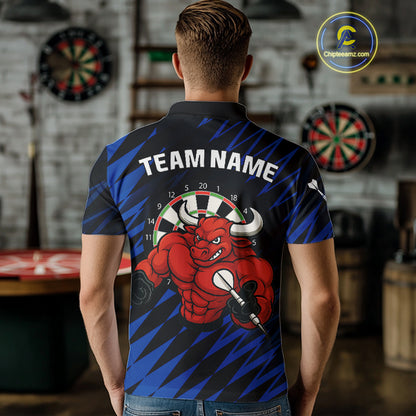 Maroon & White Bull Holding Dart Arrow Darts Shirt For Men - Custom Team Name |Blue NYN0381